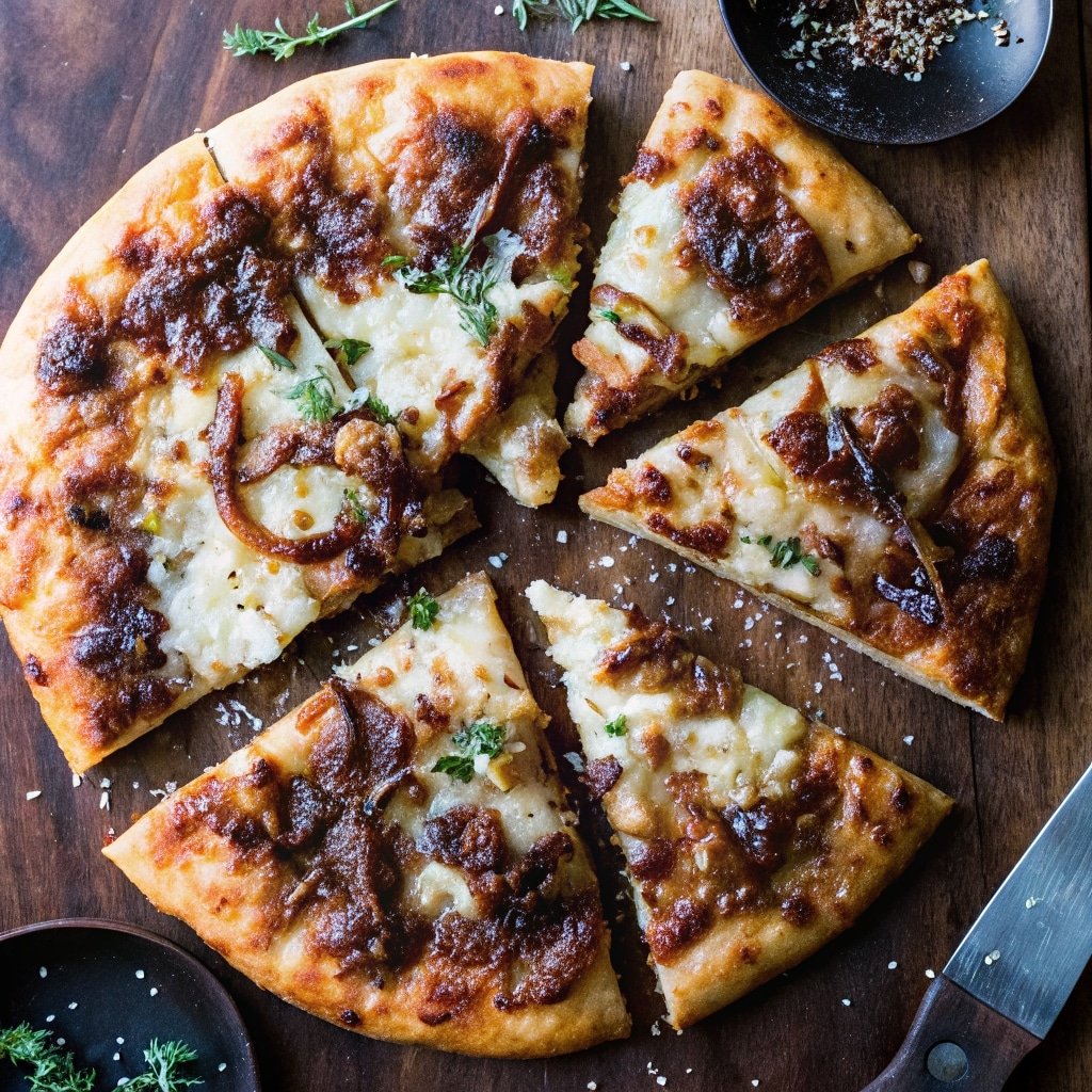 French Onion Soup Pizza: The Cozy Combo You Didn’t Know You Needed 3 slice of french onion soup pizza served with salad