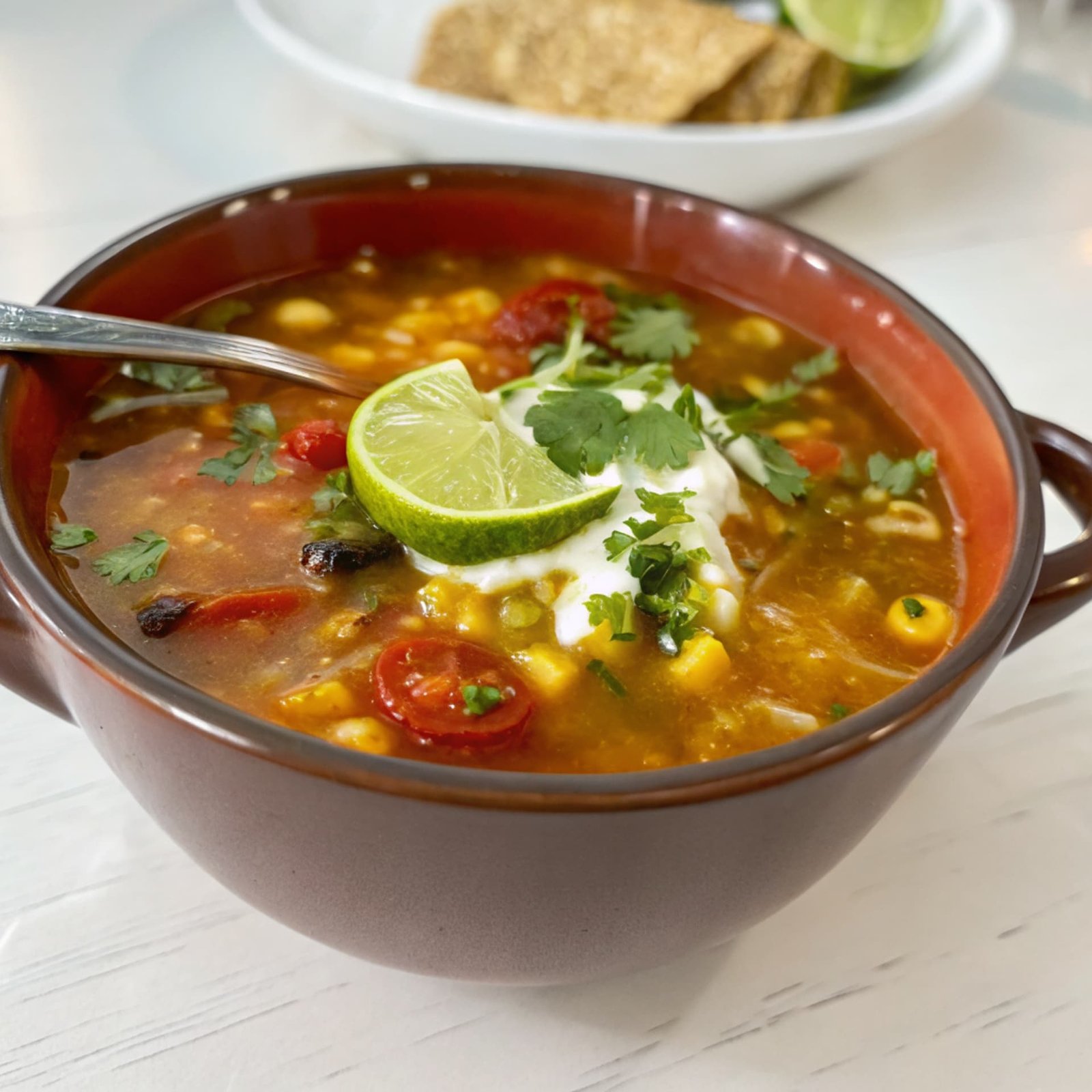 Spanish Rice Soup Recipe: Easy, Flavorful, Budget-Friendly Dinner 1 Spanish Rice Soup in a bowl with garnishes