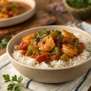 prawn creole recipe served with rice