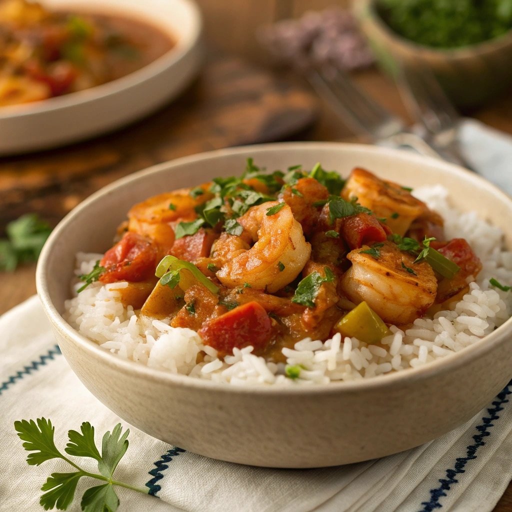 Prawn Creole Recipe: Big Southern Flavor, Small Budget 1 prawn creole recipe served with rice