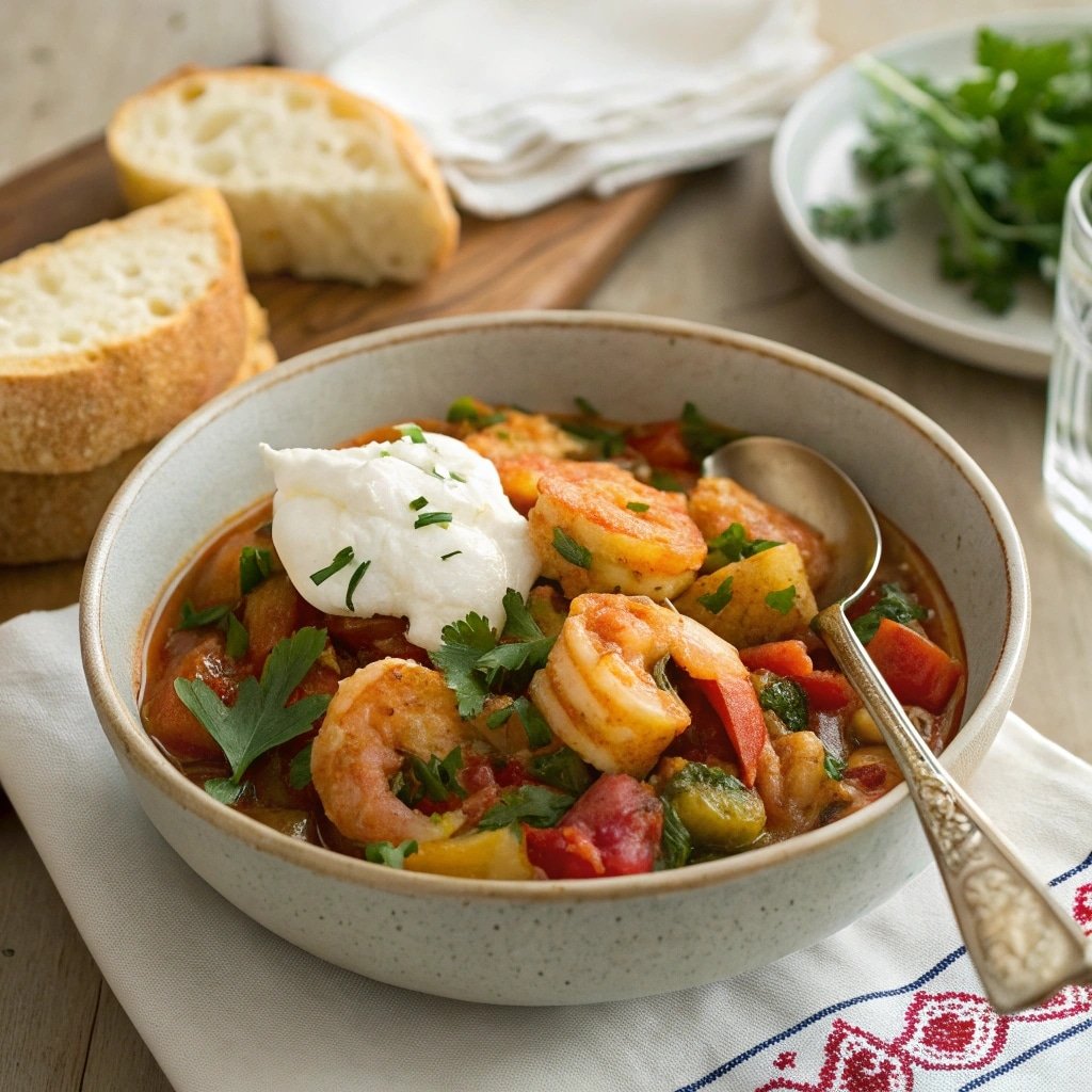 Prawn Creole Recipe: Big Southern Flavor, Small Budget 5 served prawn creole with bread