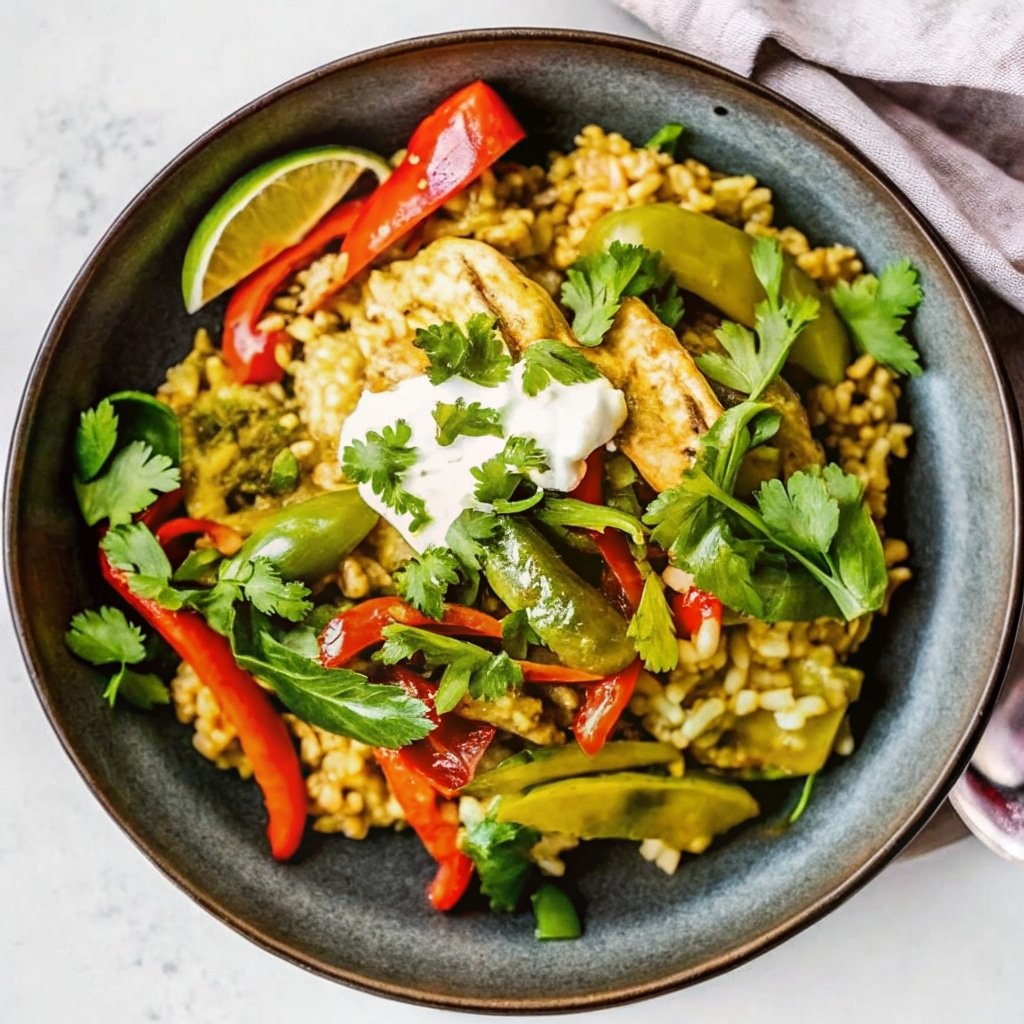 Chicken Fajita Casserole with Rice – Easy Family Favorite Dinner 1 Plated chicken fajita casserole with toppings
