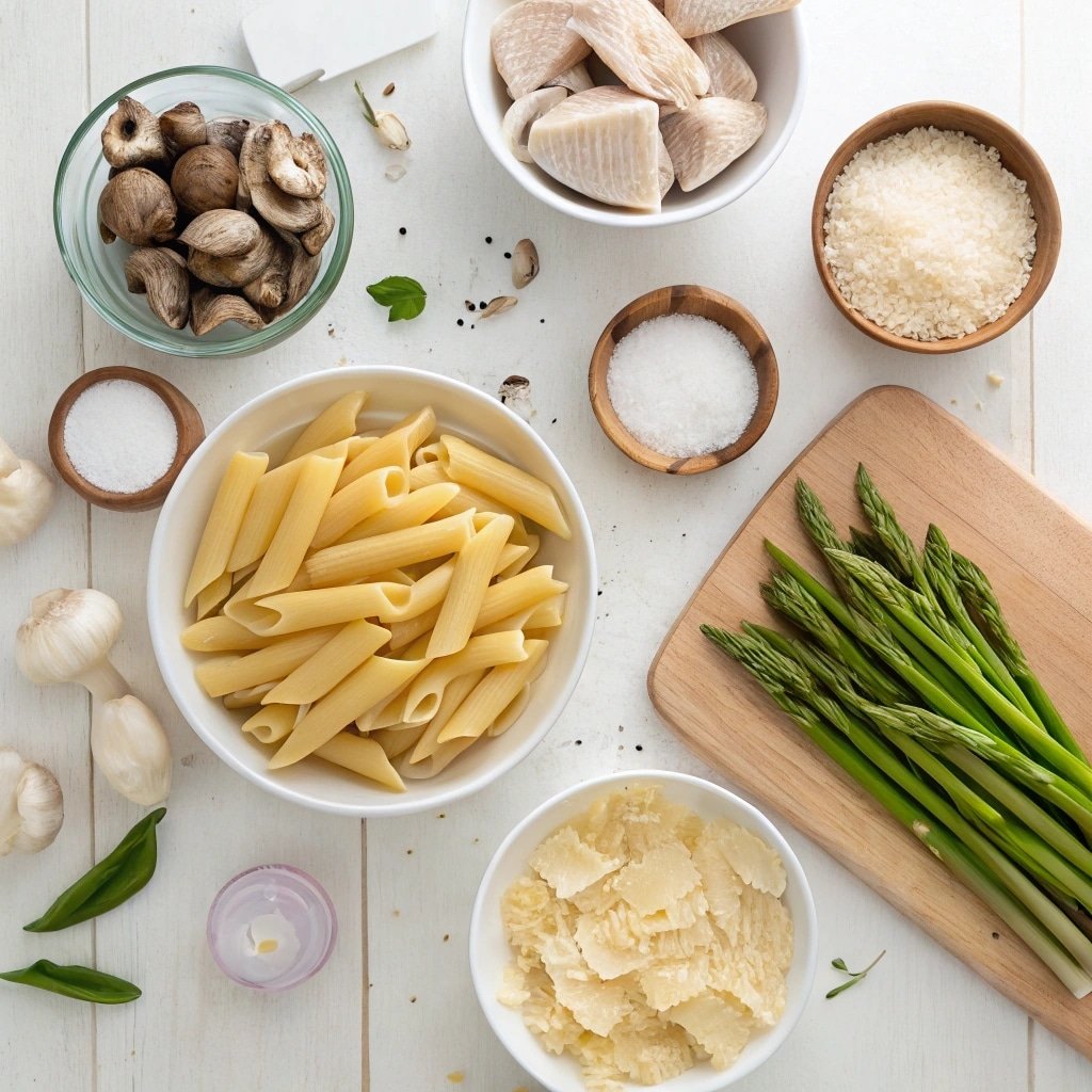 Creamy Mushroom and Asparagus Chicken Penne – Easy & Affordable Dinner 2 creamy mushroom and asparagus chicken penne ingredients