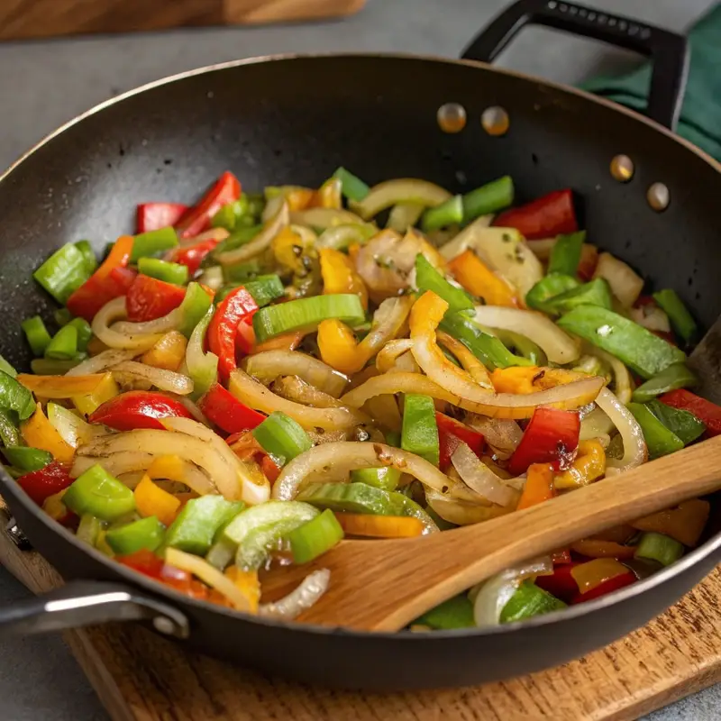 Prawn Creole Recipe: Big Southern Flavor, Small Budget 3 sautéing vegetables for prawn creole